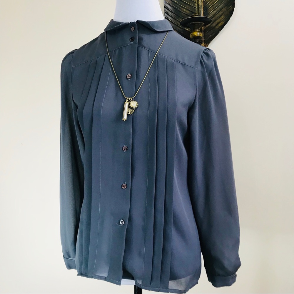 Oscar De La Renta Peter Pan Pleat Chiffon Blouse 8 - Picture 1 of 8
